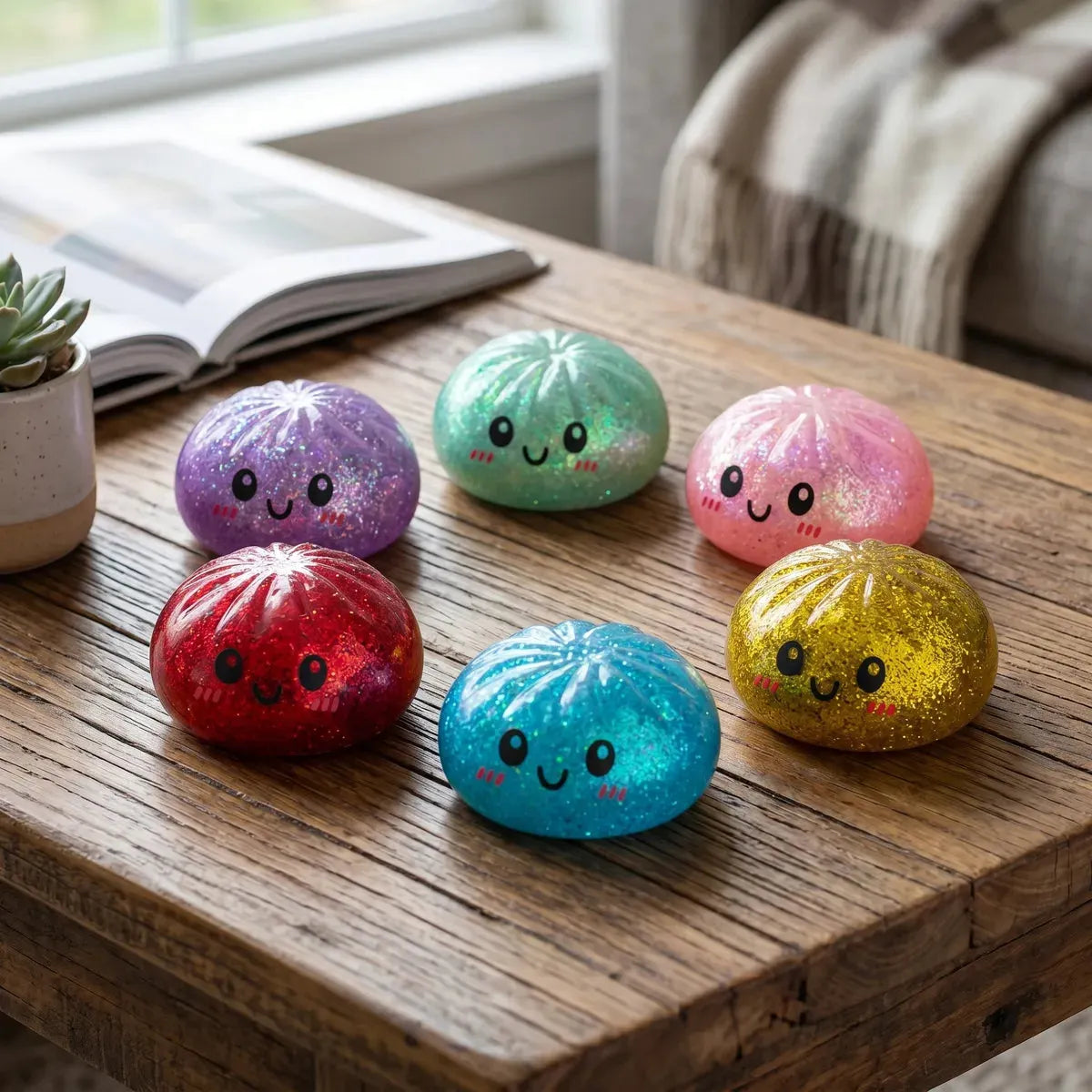 Sparkle Glitter Dumpling Squishy Set 6 Pieces