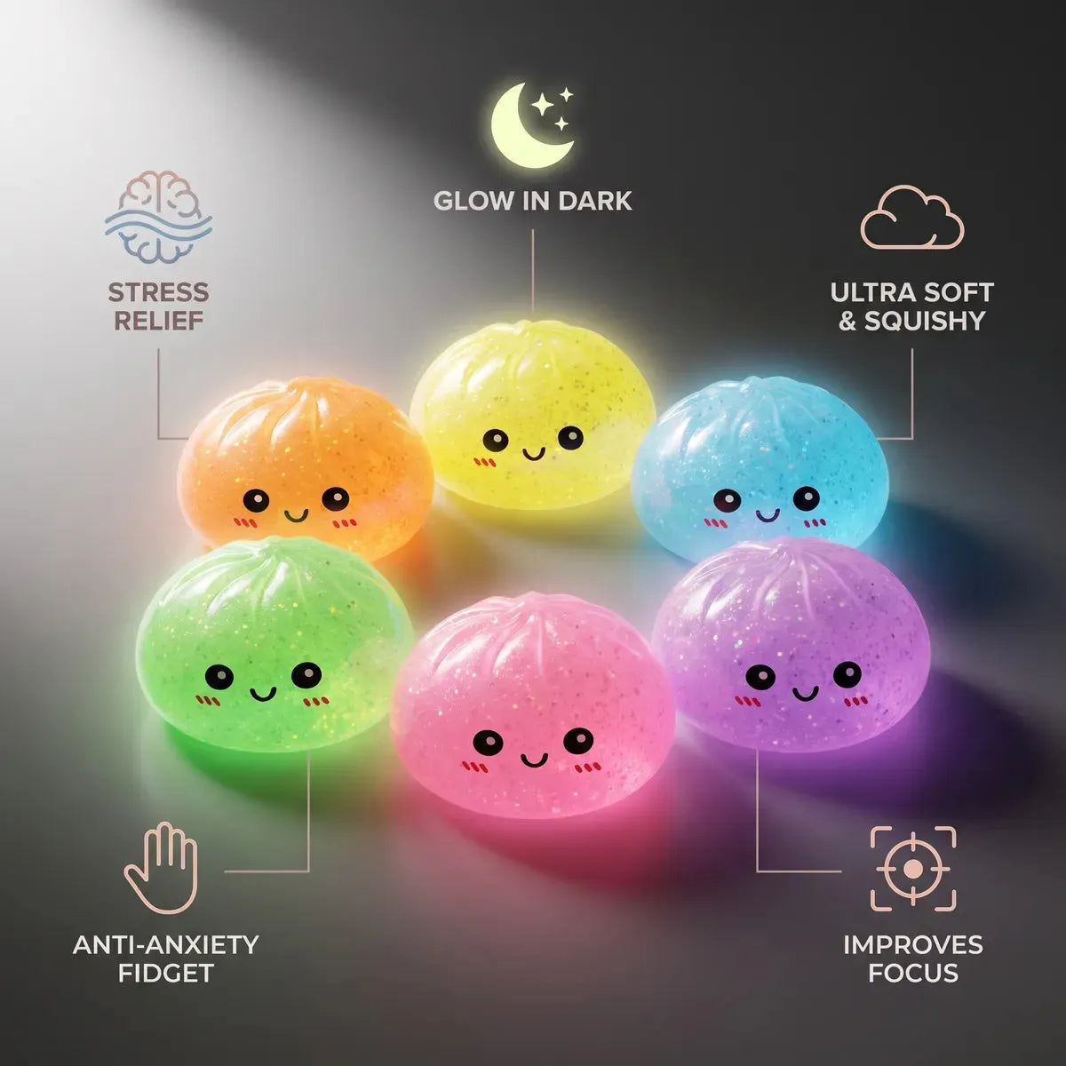Mystery Glow In Dark Glitter Dumpling Squishy Blind Box