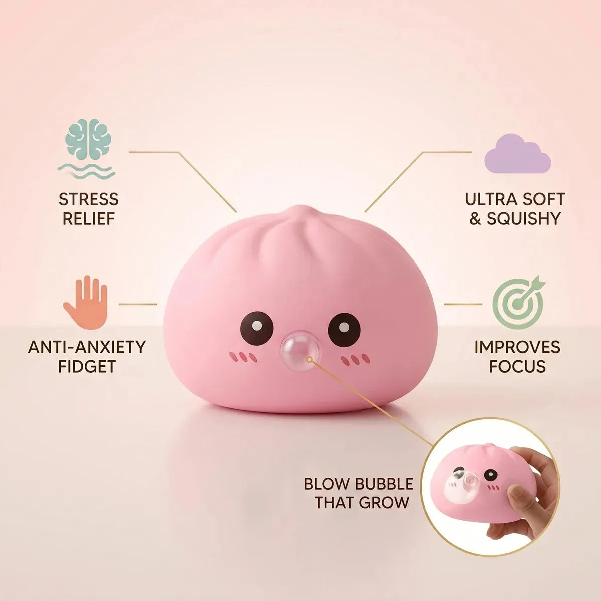 Plump Pink Blow Dumpling Squishy