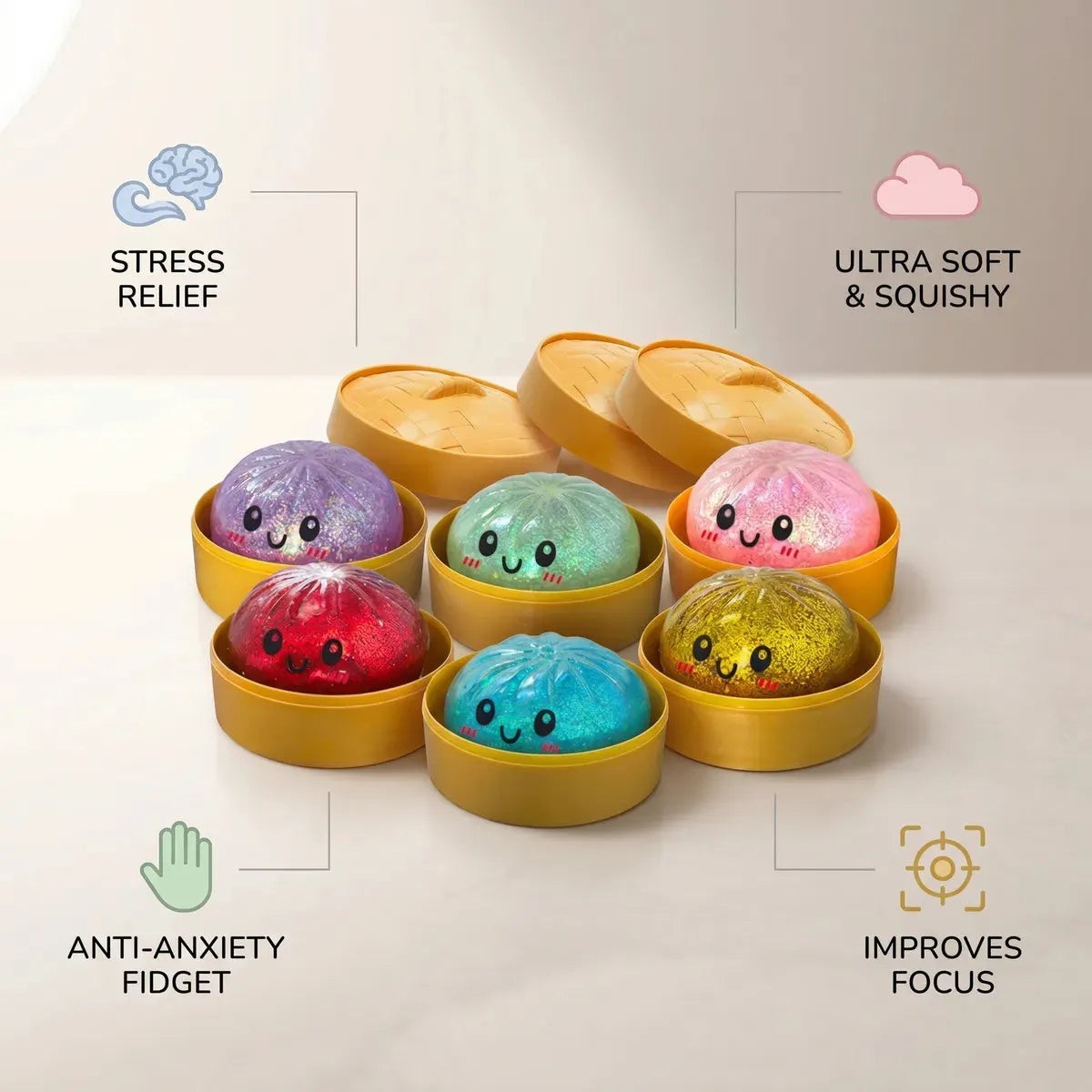 Sparkle Glitter Dumpling Squishy Set 6 Pieces