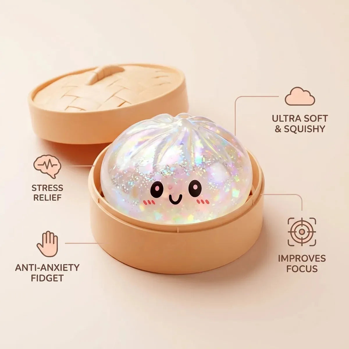 Shiny Silver Glitter Dumpling Squishy
