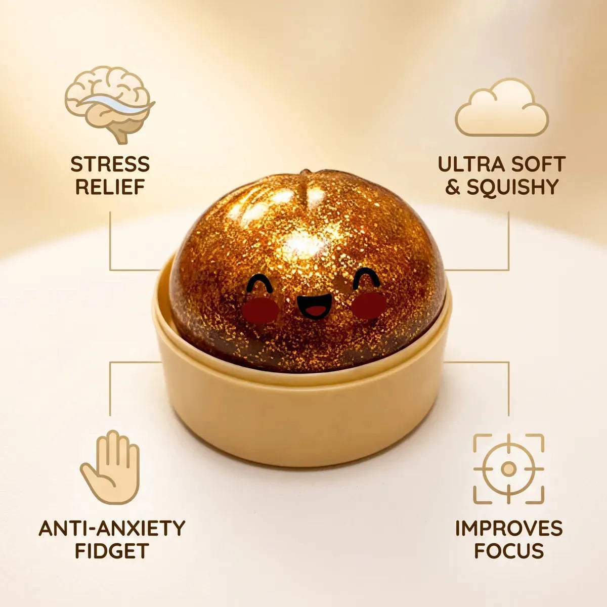Treasure Gold Unique Glitter Dumpling Squishy