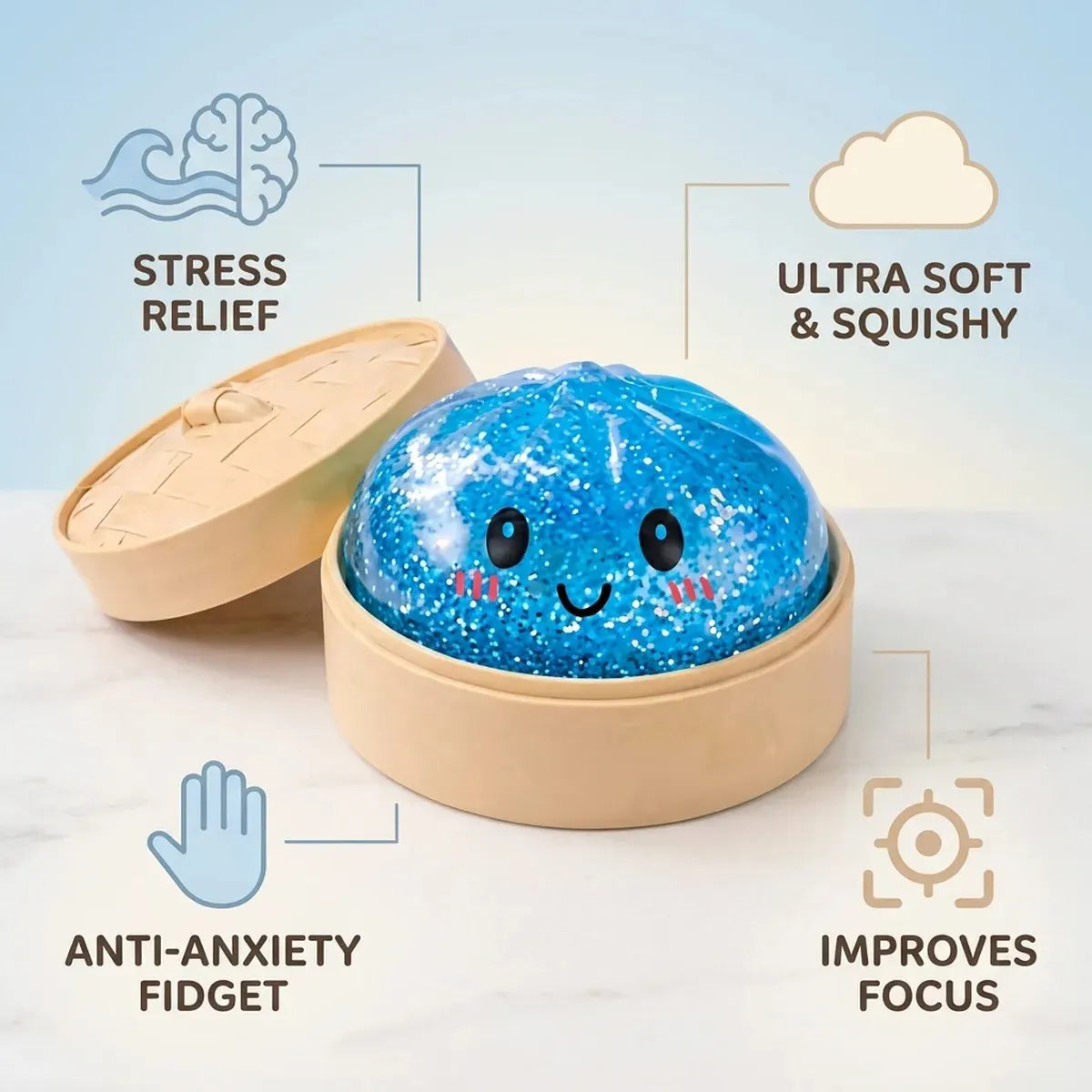 Calm Blue Glitter Dumpling Squishy