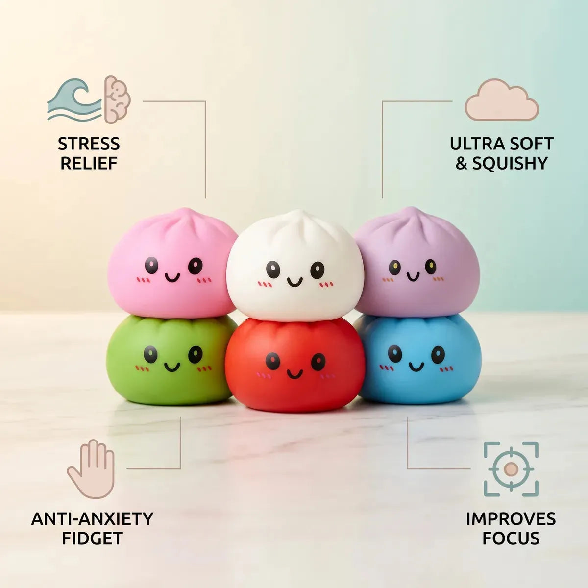 Plain Dumpling Squishy Set 6 Pieces