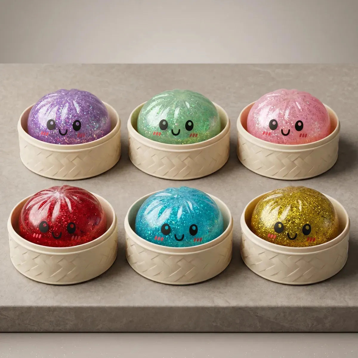 Sparkle Glitter Dumpling Squishy Set 6 Pieces