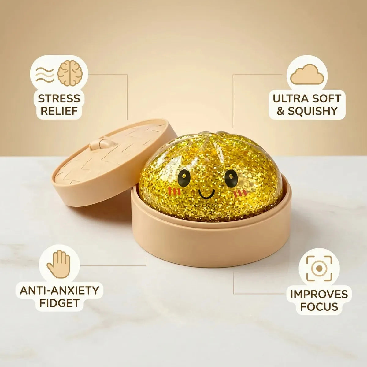 Luxe Gold Glitter Dumpling Squishy